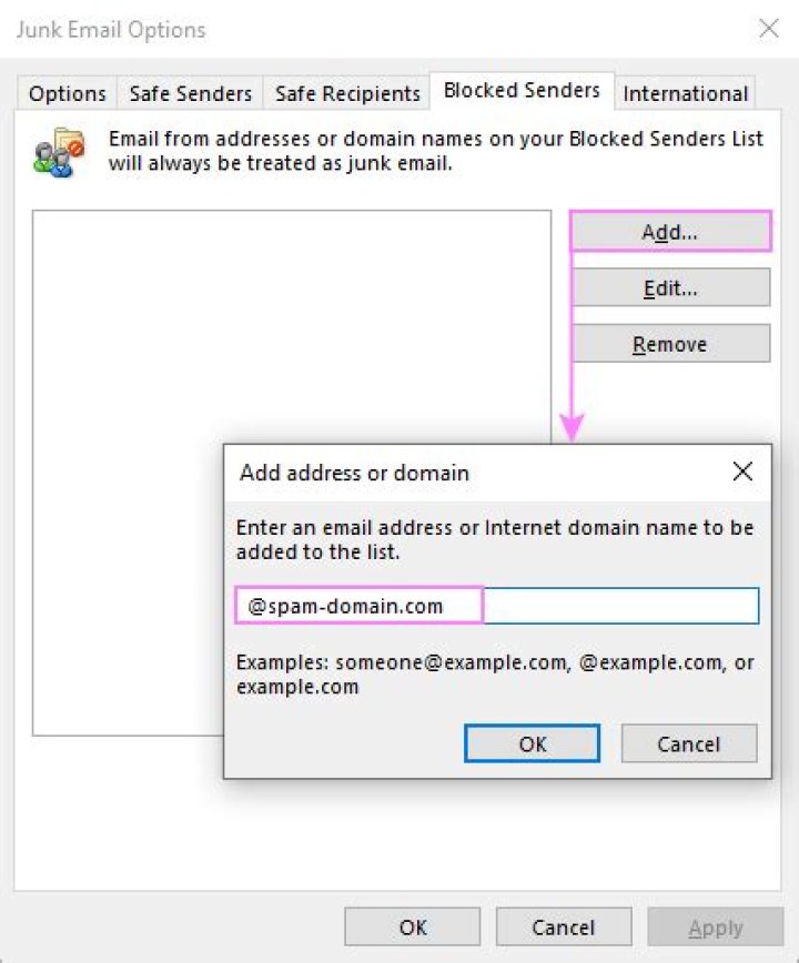 How do I get rid of blocked senders list in Outlook?