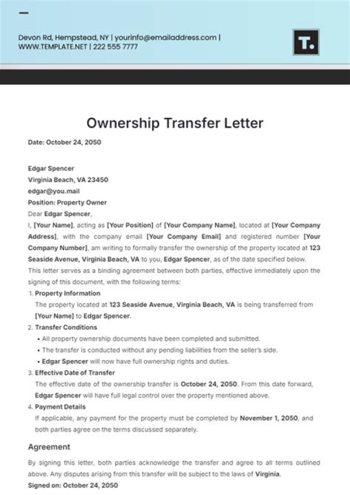How do I write a transfer of ownership letter?