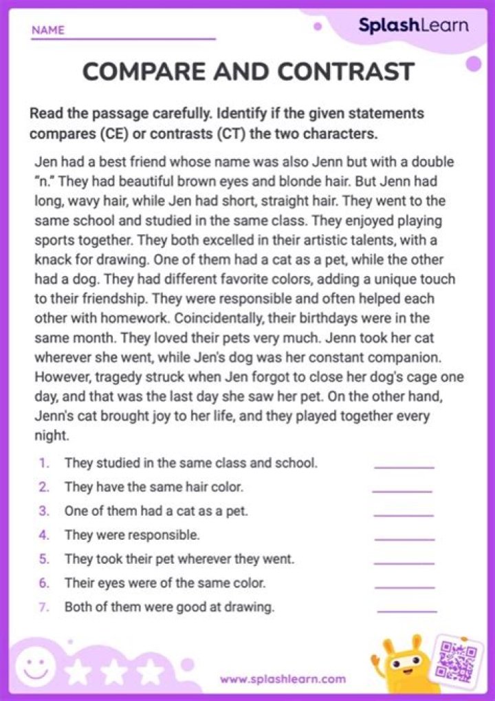 How do you write a compare and contrast paragraph for elementary?