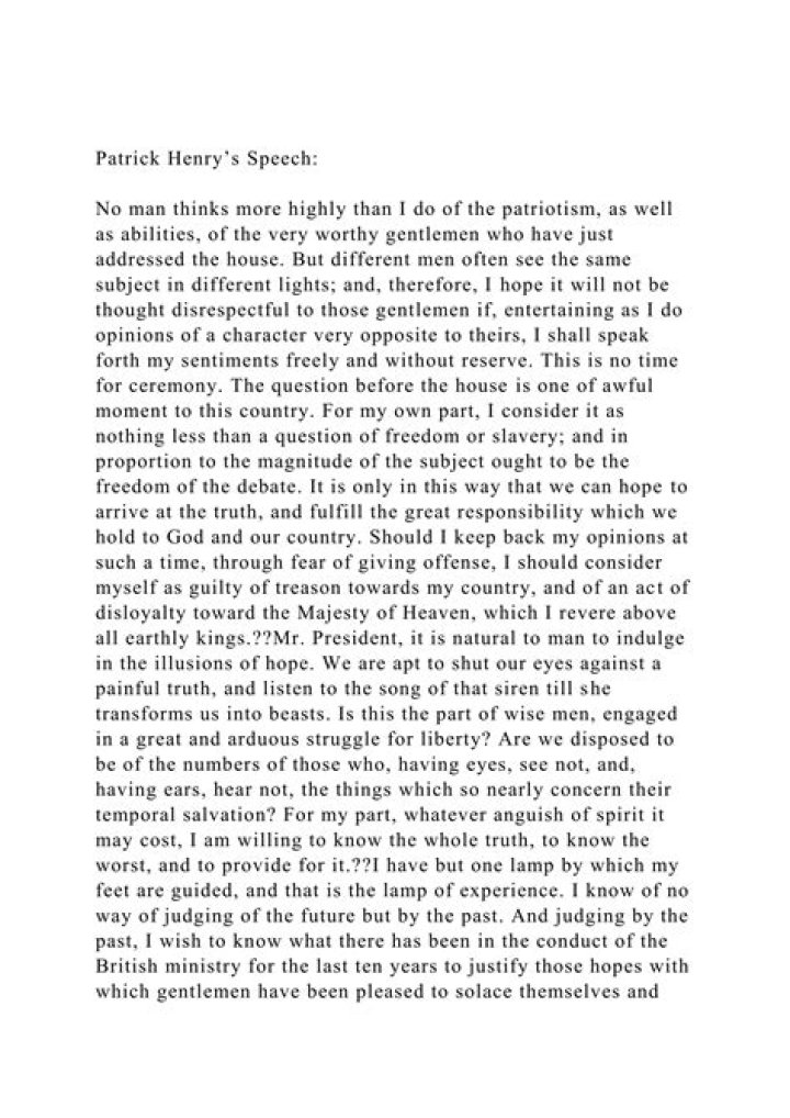 How long was Patrick Henry's speech?