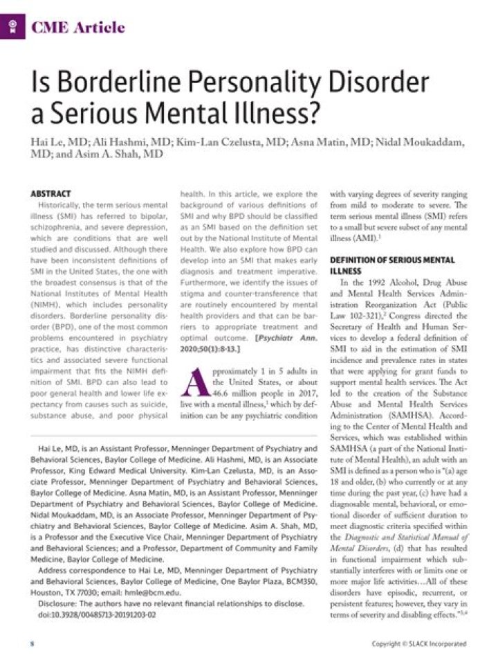 Is borderline personality disorder a serious mental illness?