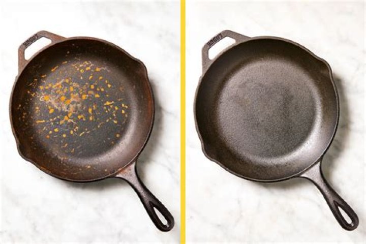 Why should a cast iron skillet be used for scrambled eggs?